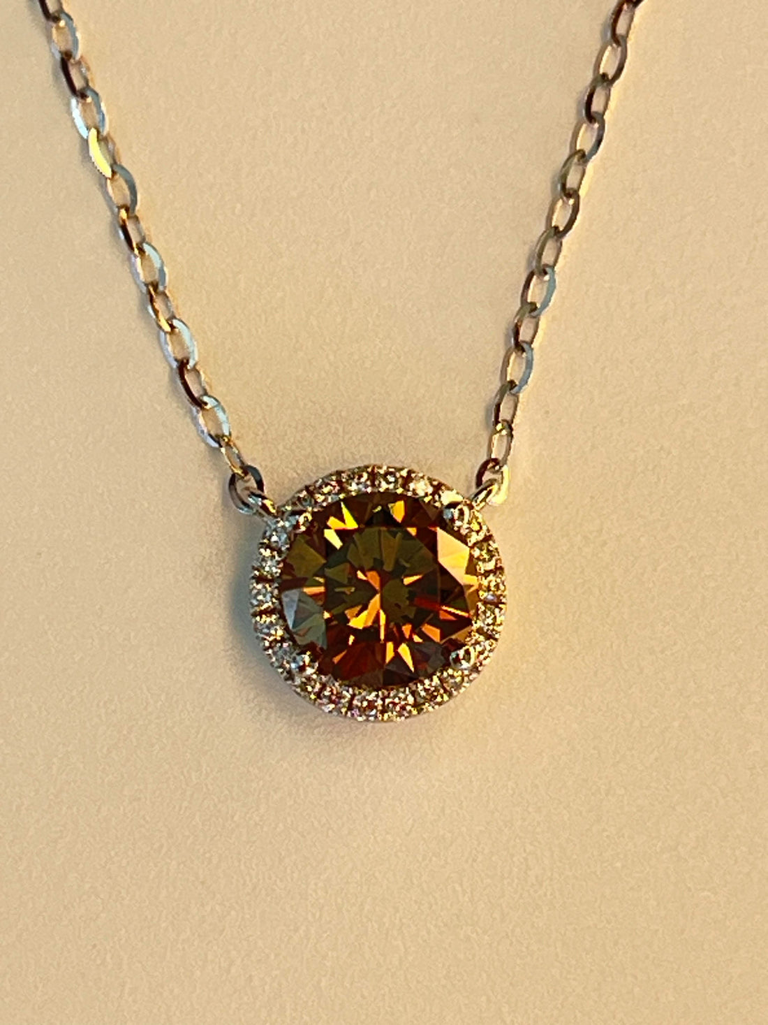 18K White Gold Necklace Featuring a .85ct Fancy Brown Diamond with .07ctw White Diamond Accents