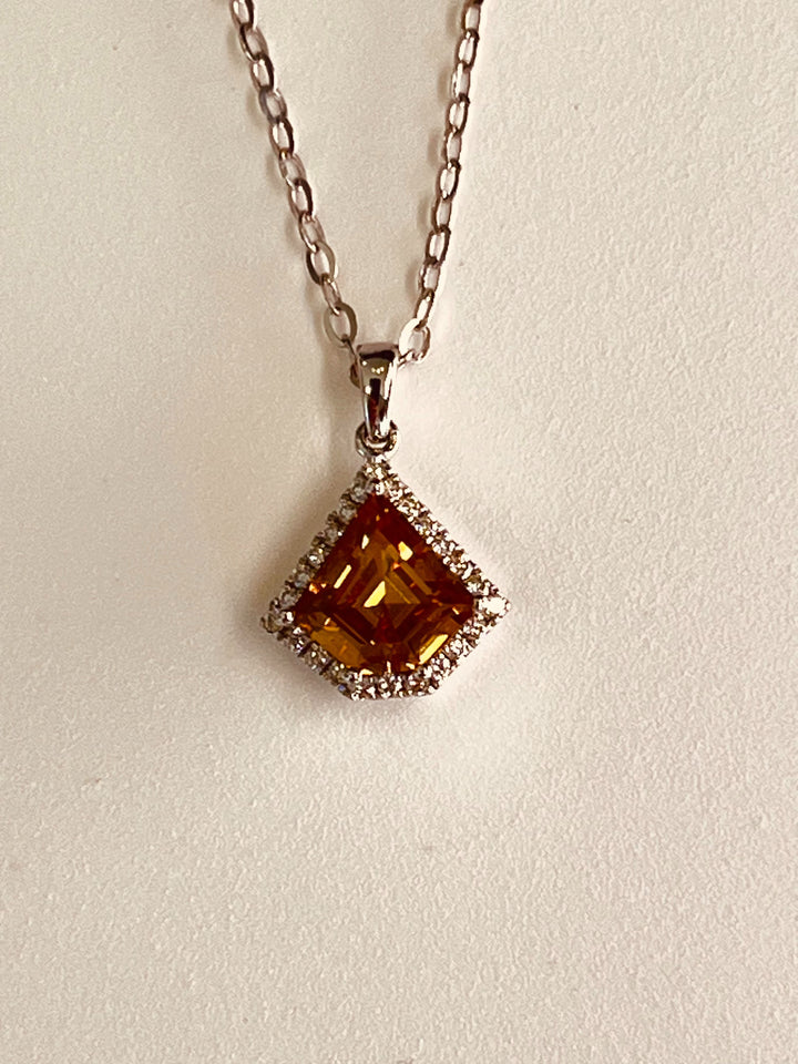 18K White Gold Necklace Featuring a .75ct Fancy Deep Orange Diamond with .07ctw White Diamond Accents