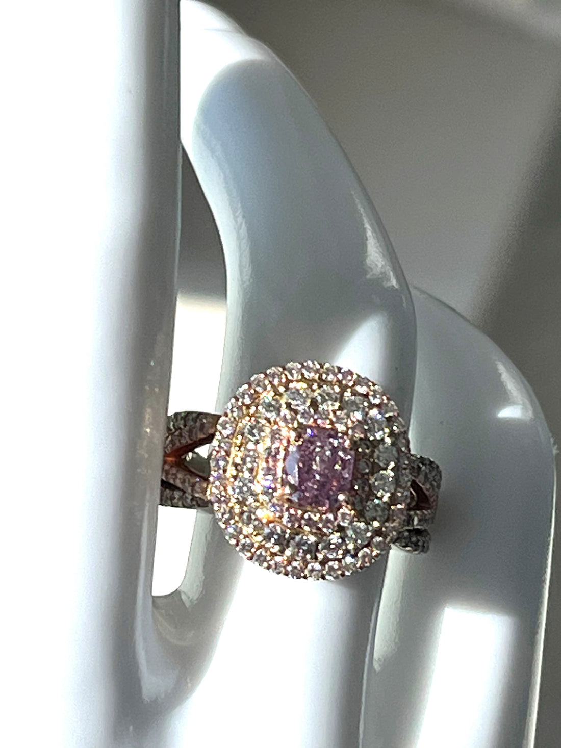 18K White Gold Ring Featuring a 1.03ct Fancy Intense Purplish Pink Diamond with 1.07ctw Diamond Accents