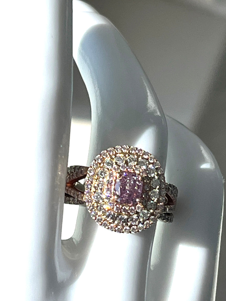 18K White Gold Ring Featuring a 1.03ct Fancy Intense Purplish Pink Diamond with 1.07ctw Diamond Accents