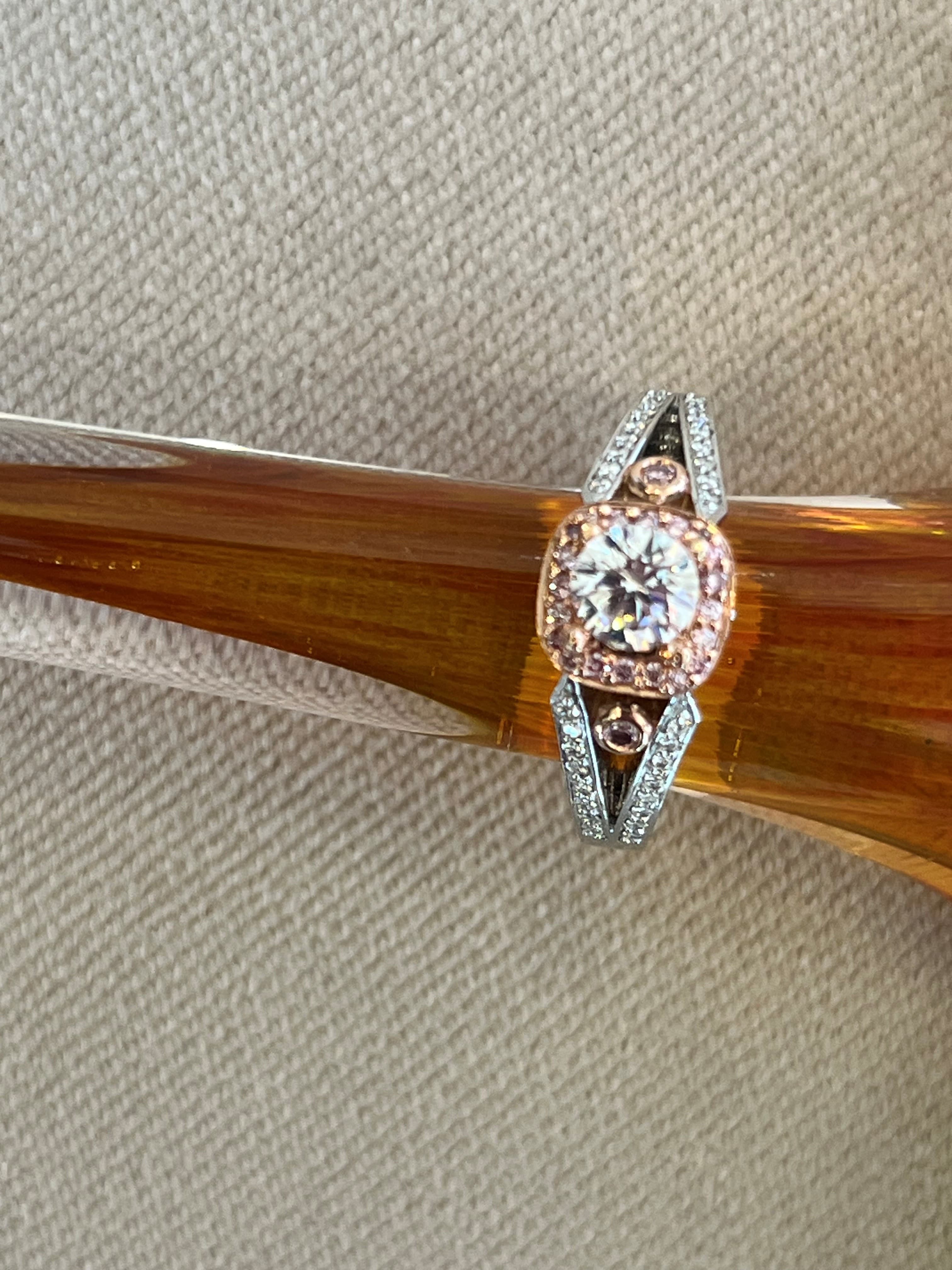 Platinum Mounting Featuring .11ctw White Diamonds with .13ctw Natural Intense Pink Diamonds