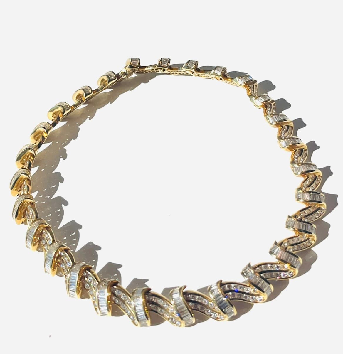 18K Charles Krypell Diamond Necklace Featuring 19.46ctw Round Diamonds and 19.54ctw Baguette Diamonds, 127 Grams Gold