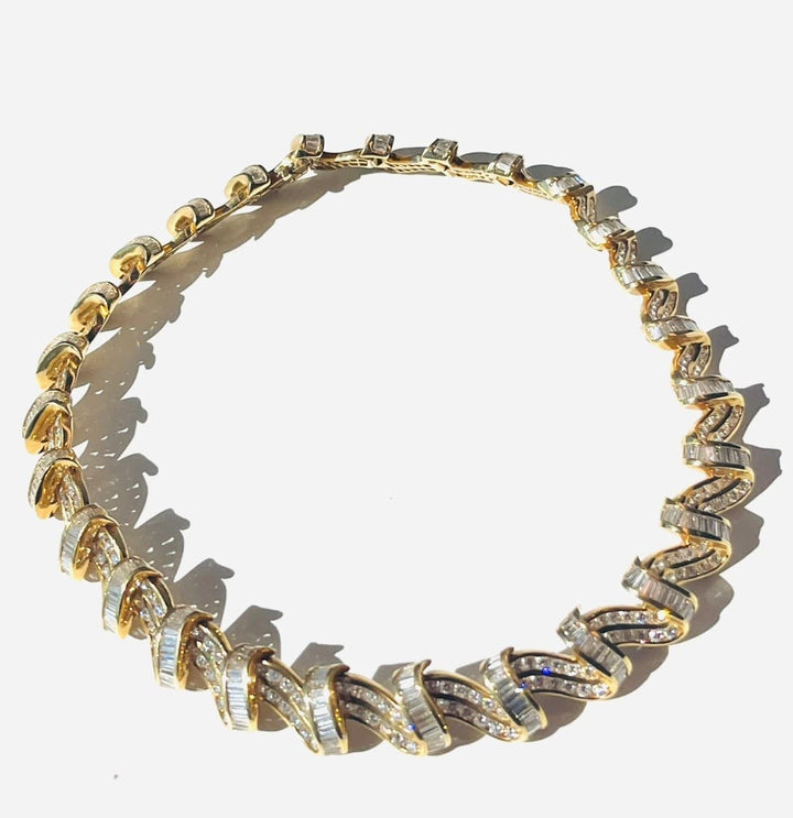 18K Charles Krypell Diamond Necklace Featuring 19.46ctw Round Diamonds and 19.54ctw Baguette Diamonds, 127 Grams Gold
