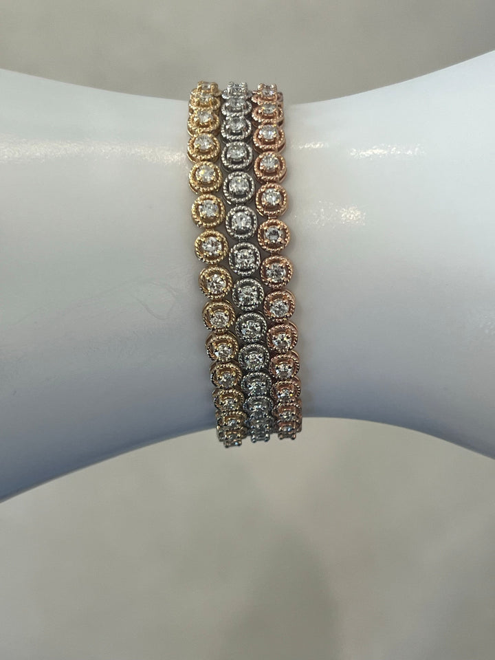 14K White, Rose, and Yellow Gold Diamond Bracelet Set Featuring 2.40ctw per Bracelet