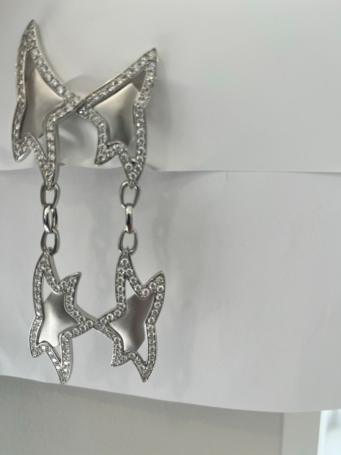 18K White Gold Diamond Star Drop Earrings Featuring 4.50ctw Diamonds, 3˝" Long