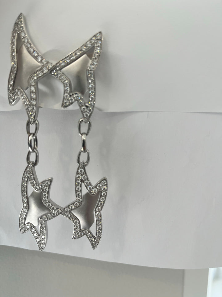 18K White Gold Diamond Star Drop Earrings Featuring 4.50ctw Diamonds, 3˝" Long