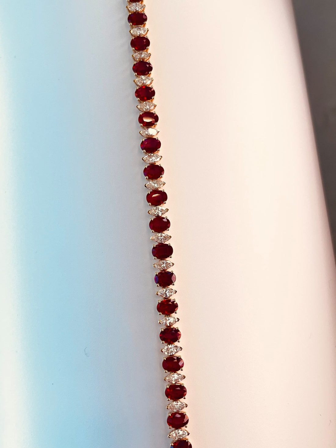 18K Yellow Gold Bracelet Featuring 11.67ct Fine Rubies and 3.73ctw Marquise Diamonds