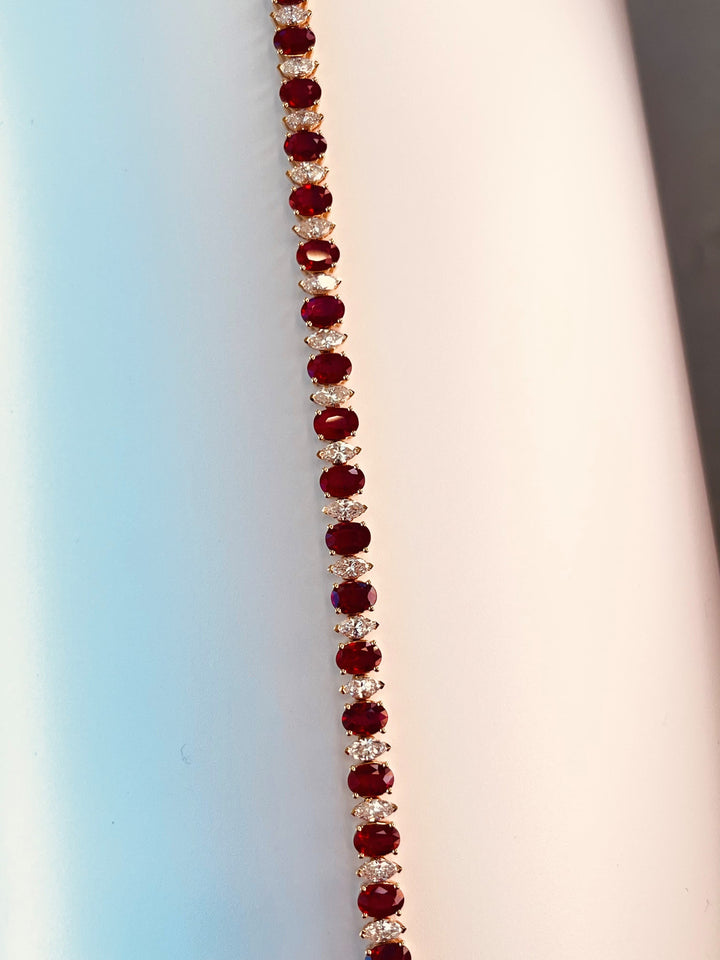 18K Yellow Gold Bracelet Featuring 11.67ct Fine Rubies and 3.73ctw Marquise Diamonds