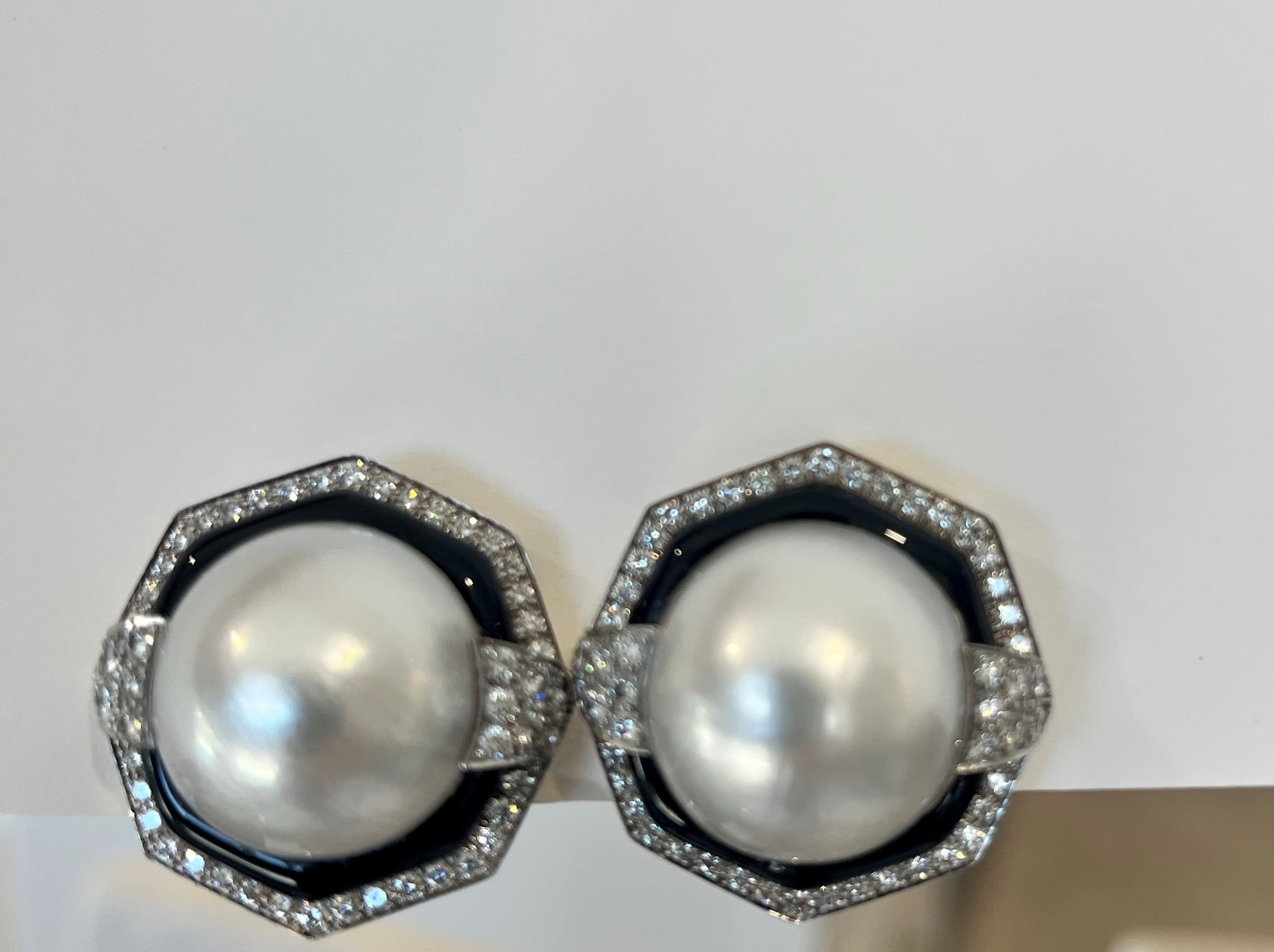 18K Yellow Gold David Webb Mabe Pearl Earrings Featuring 19mm Pearls and 1.70ctw Diamonds, Weighing 40.93 Grams Including Pearls