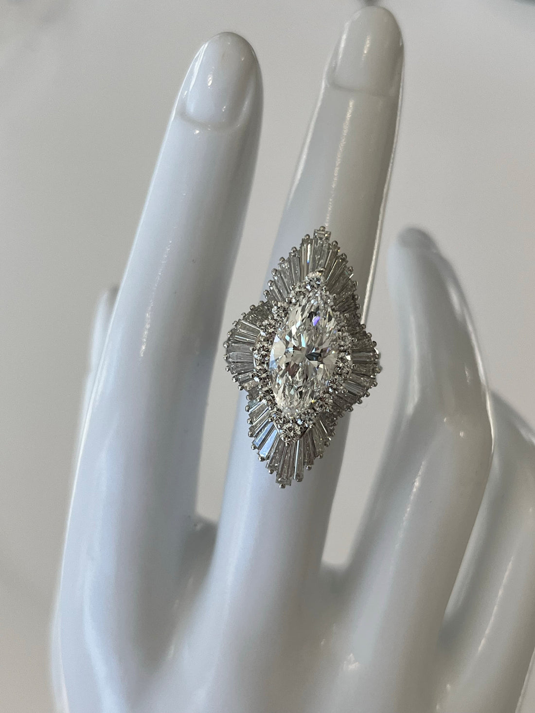 Platinum Ballerina Fancy Engagement Ring Mounting Featuring 1.00ctw Round Diamonds and 3.50ctw Baguette Diamonds