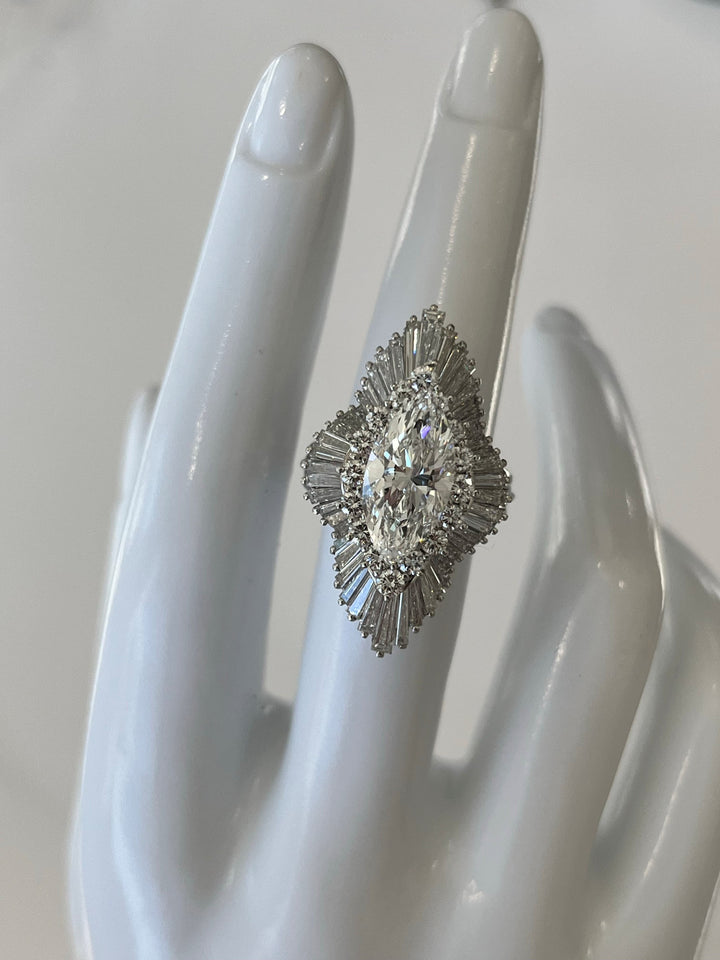 Platinum Ballerina Fancy Engagement Ring Mounting Featuring 1.00ctw Round Diamonds and 3.50ctw Baguette Diamonds