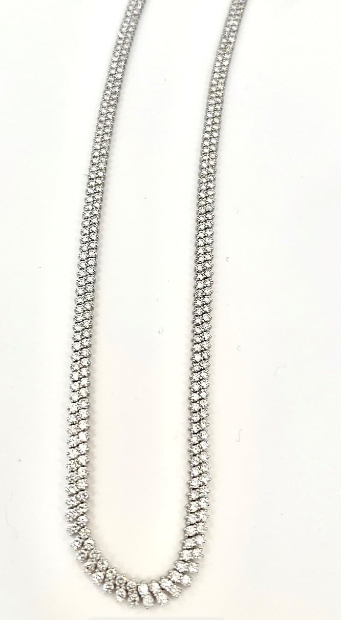 18K Gold Two-Row Diamond Necklace Featuring 10.46ctw Fine Diamonds, 17" Length, Available in White or Yellow Gold