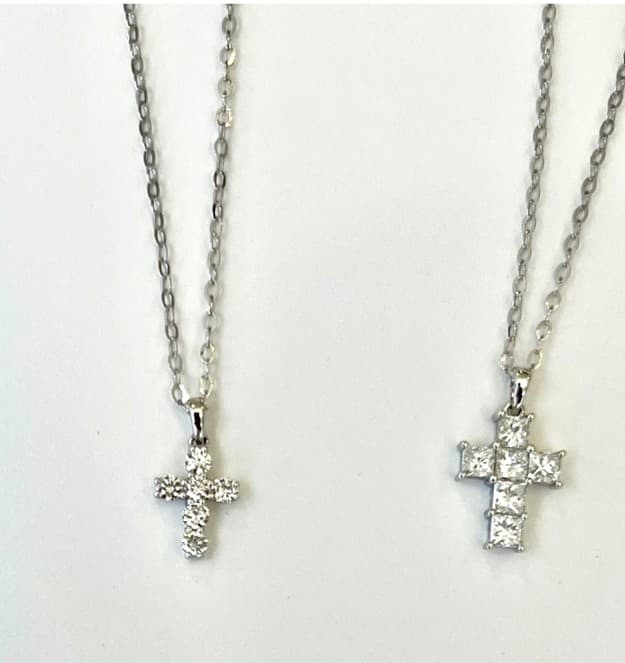 14K White Gold Diamond Cross Pendant Featuring .21ctw to .55ctw Diamonds, Adjustable 17–18" Chain, Approximately ˝" Long, Available in Round or Princess Cut