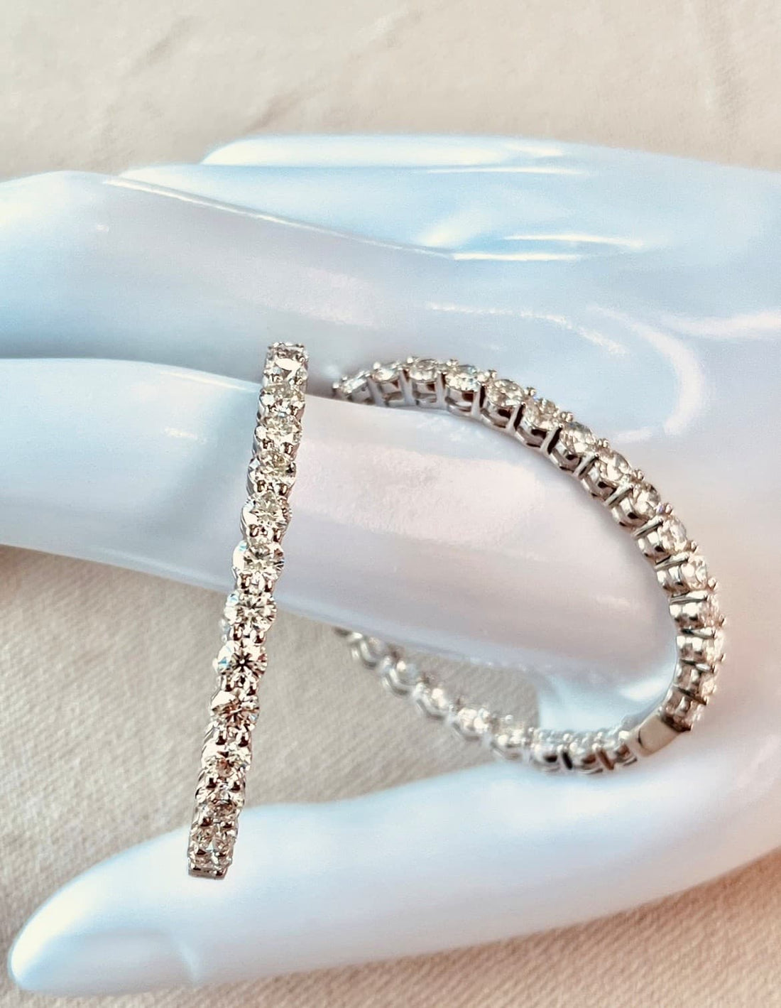 18K White Gold Inside and Outside Diamond Hoop Earrings Featuring 8.13ctw Diamonds, 1?" Long and 1?" Wide