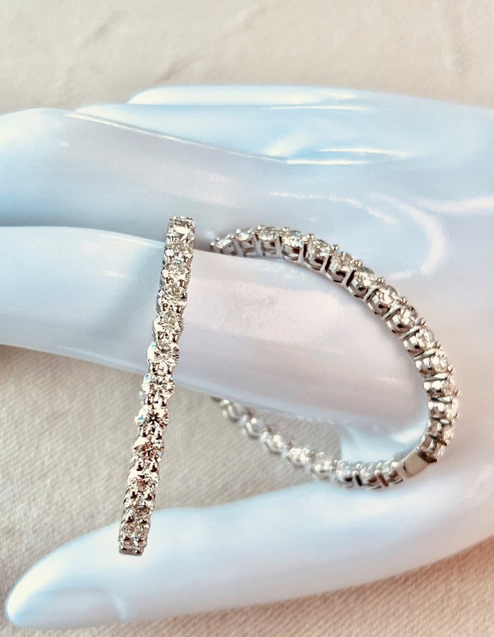 18K White Gold Inside and Outside Diamond Hoop Earrings Featuring 8.13ctw Diamonds, 1?" Long and 1?" Wide