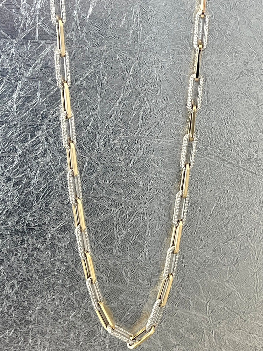 14K Yellow and White Gold Paperclip Diamond Necklace Featuring 14.99ctw Fine Diamonds, 24" Length