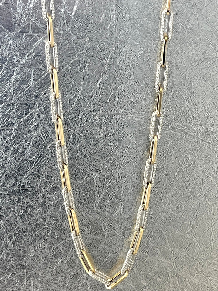14K Yellow and White Gold Paperclip Diamond Necklace Featuring 14.99ctw Fine Diamonds, 24" Length