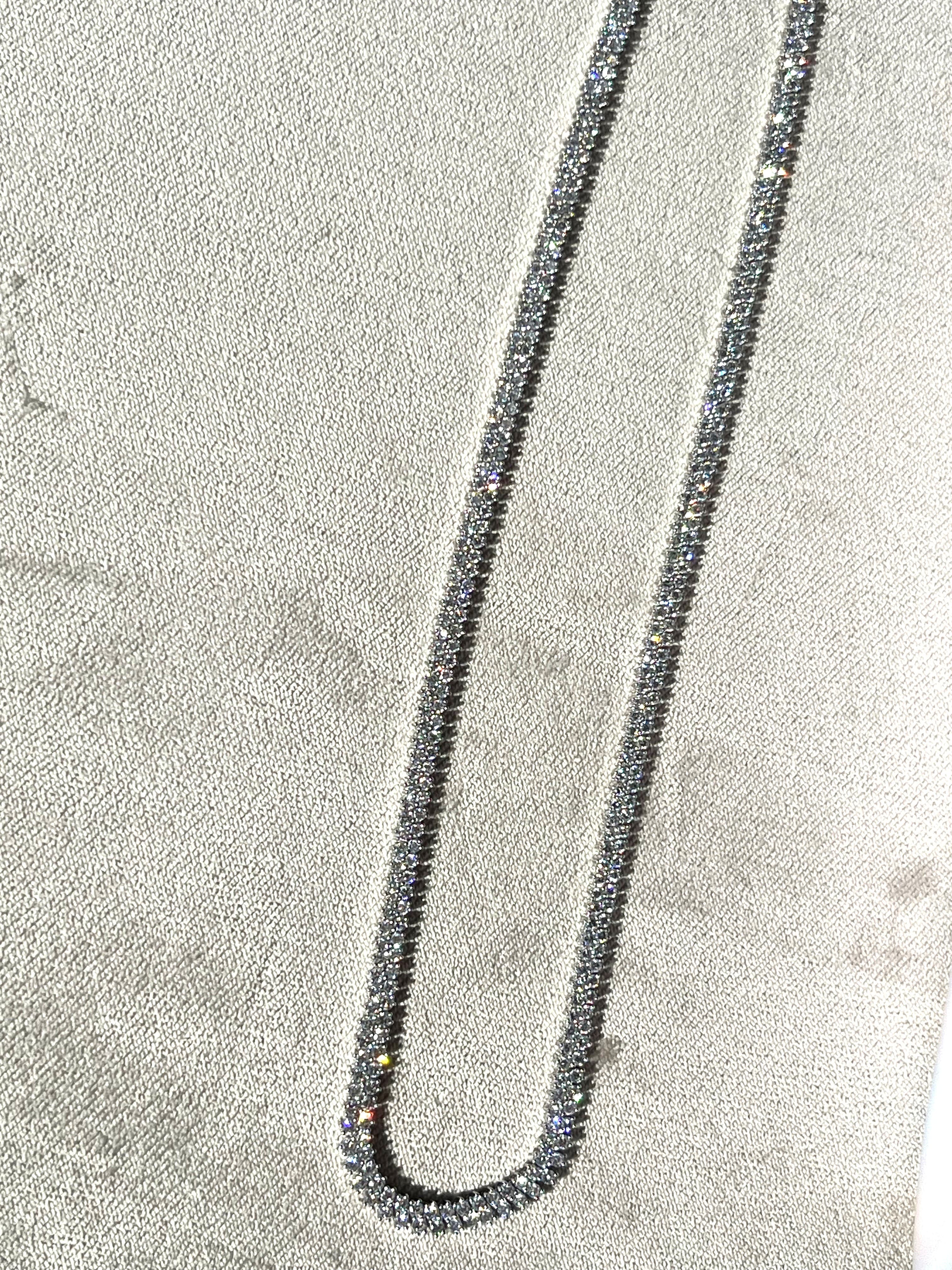 14K White Gold Two-Row Diamond Necklace Featuring 10.48ctw Fine Diamonds, 17" Length, Also Available in Yellow Gold