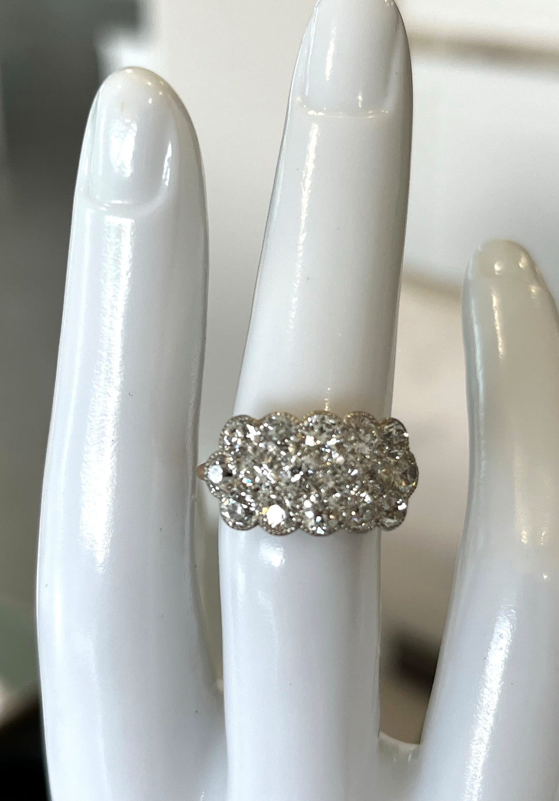 14K Yellow Gold Three-Row Wide Diamond Band Featuring 2.00ctw Old European Cut Diamonds with Milgrain Edges, Circa 1900