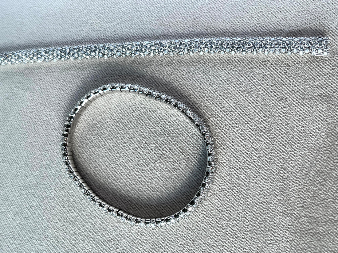 18K White Gold Diamond Bracelet Featuring 9.28ctw Diamonds, Ľ" Wide, Available with Clasp or Stretch Design
