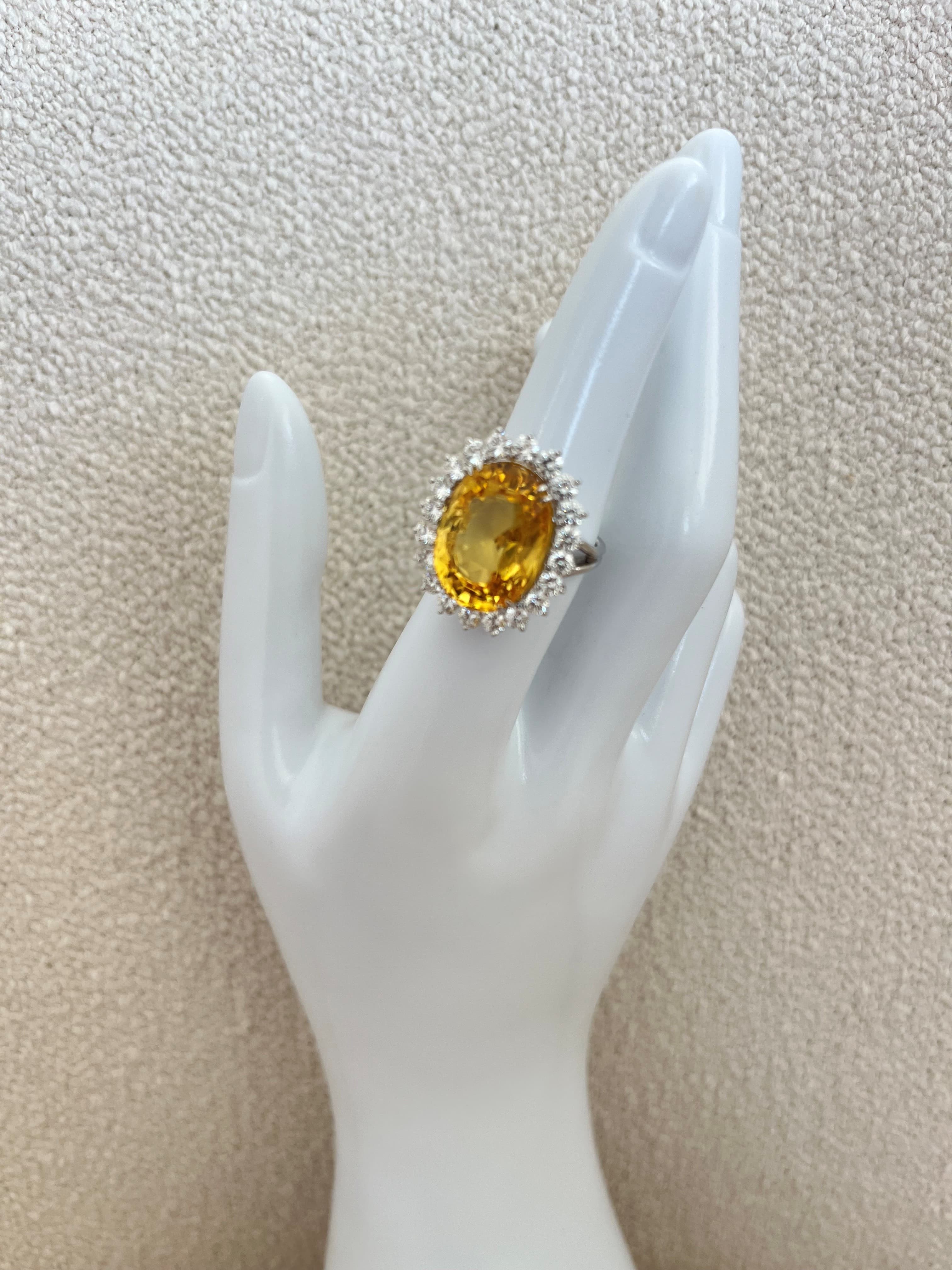 18K White Gold Ring Featuring a 17.94ct Unheated Yellow Sapphire with 1.80ctw Diamond Accents
