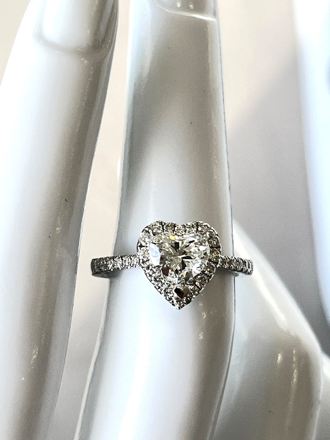 18K White Gold Ring Featuring a .90ct Heart-Shaped Diamond with .40ctw Diamond Accents