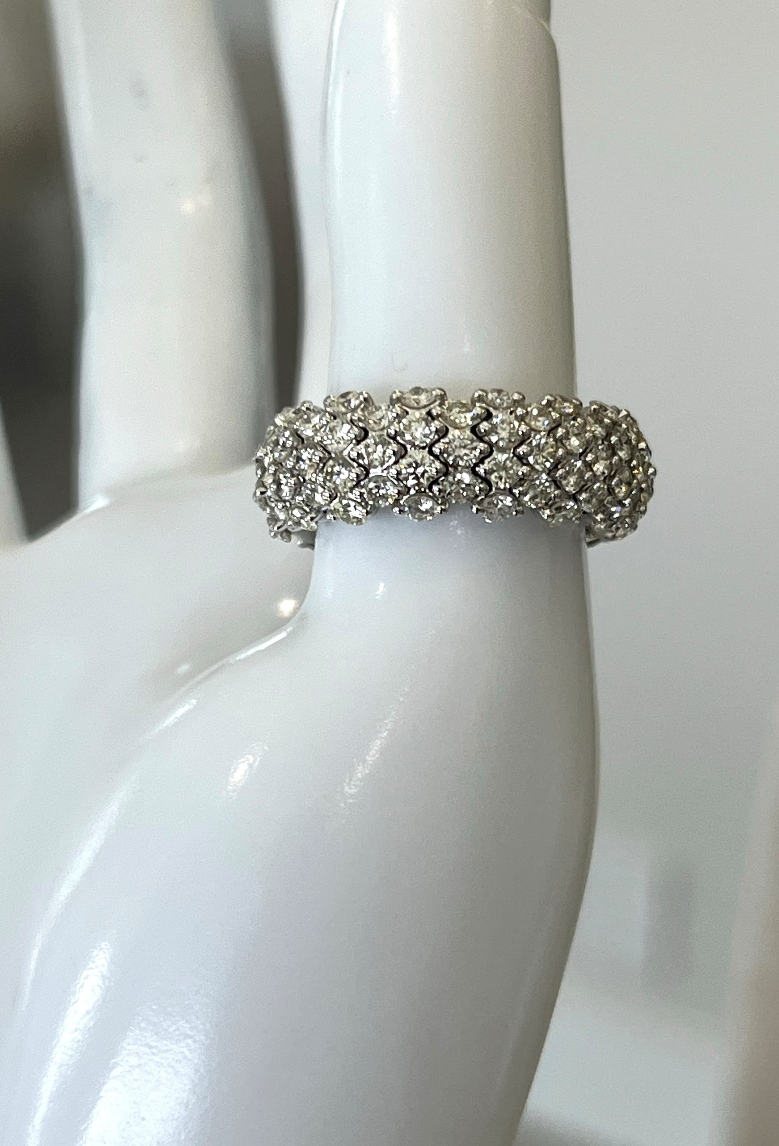 14K White Gold Multi-Row Diamond Band Featuring Diamonds Set All the Way Around, Spring-Loaded Design for Ease of Wear