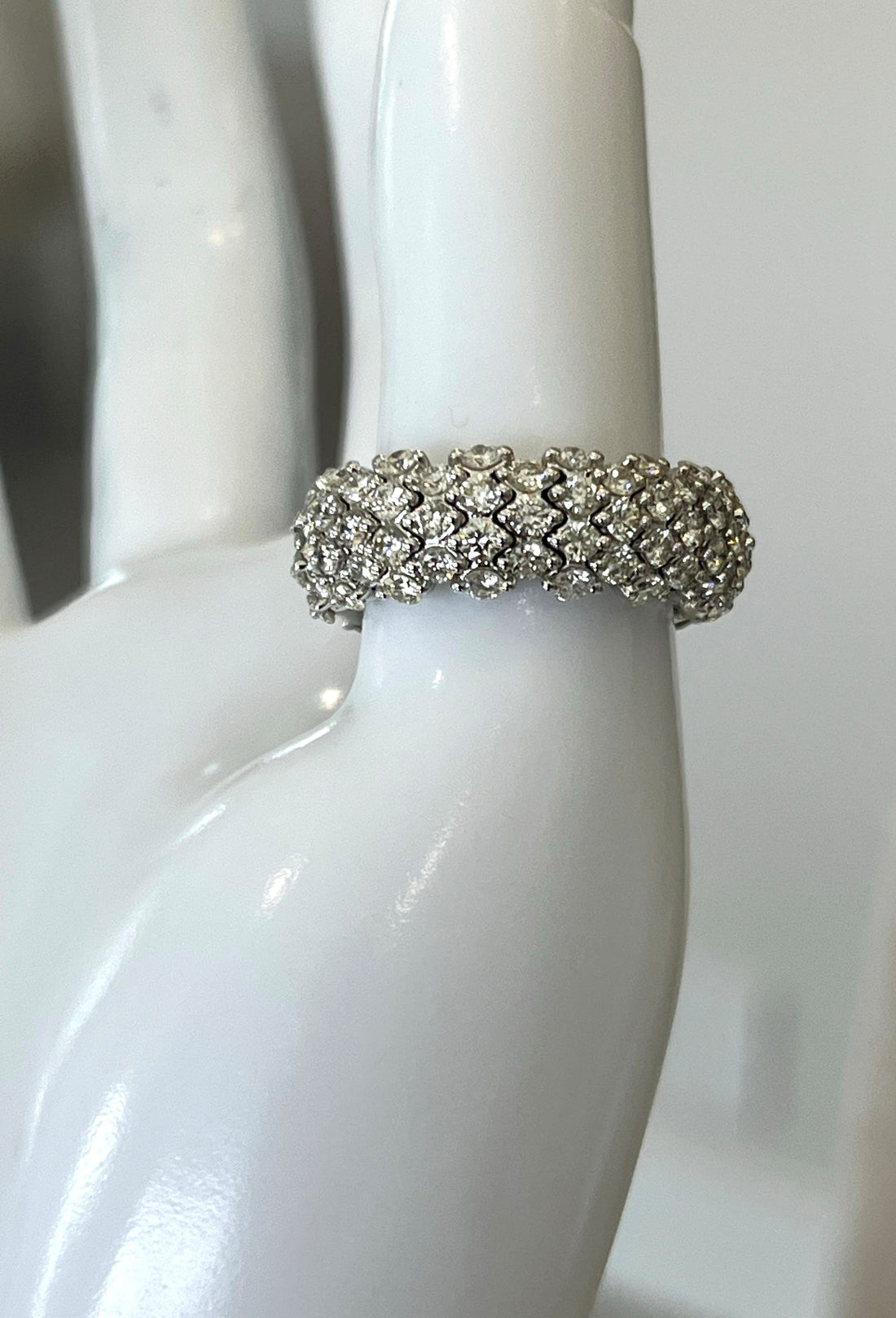14K White Gold Multi-Row Diamond Band Featuring Diamonds Set ? of the Way Around, Spring-Loaded Design for Ease of Wear