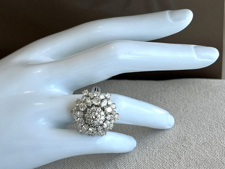 14K White Gold Cocktail Ring Featuring 2.84ctw Round Diamonds, .30ctw Baguette Diamonds, and .60ctw Marquise Diamonds