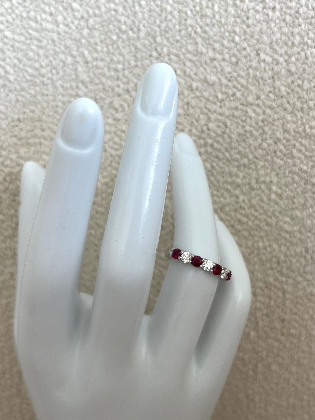 14K White Gold Halfway Around Anniversary Band Featuring .72ct Fine Rubies and .56ctw Fine Diamonds