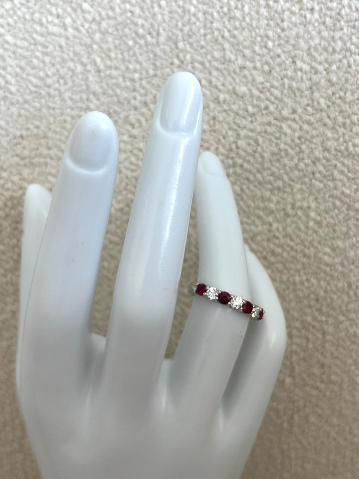 14K White Gold Halfway Around Anniversary Band Featuring .72ct Fine Rubies and .56ctw Fine Diamonds