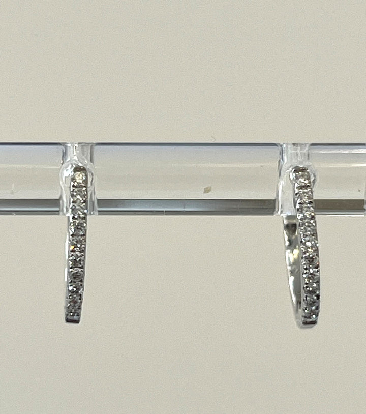 14K White Gold Diamond Huggie Hoop Earrings Featuring .11ctw Diamonds, 3/8" Long