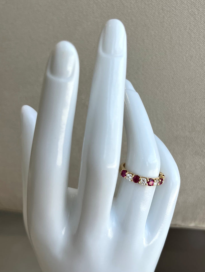14K Yellow Gold Halfway Around Anniversary Band Featuring .40ctw Fine Diamonds and .64ct Fine Rubies