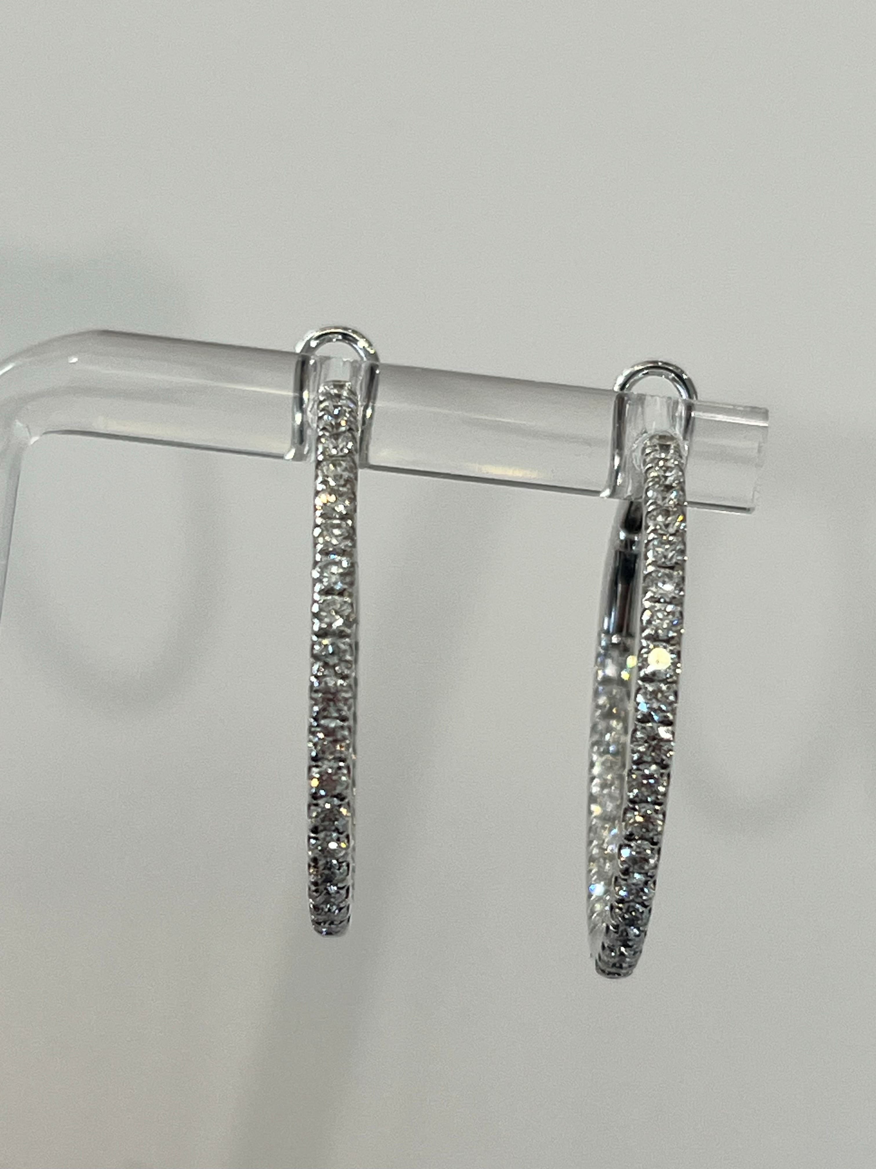 18K White Gold Diamond Hoop Earrings Featuring 1.04ctw Fine Diamonds, 1" Diameter
