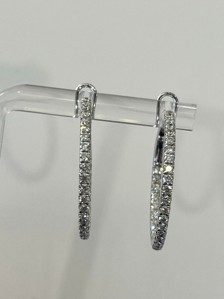 18K White Gold Diamond Hoop Earrings Featuring 1.04ctw Fine Diamonds, 1" Diameter