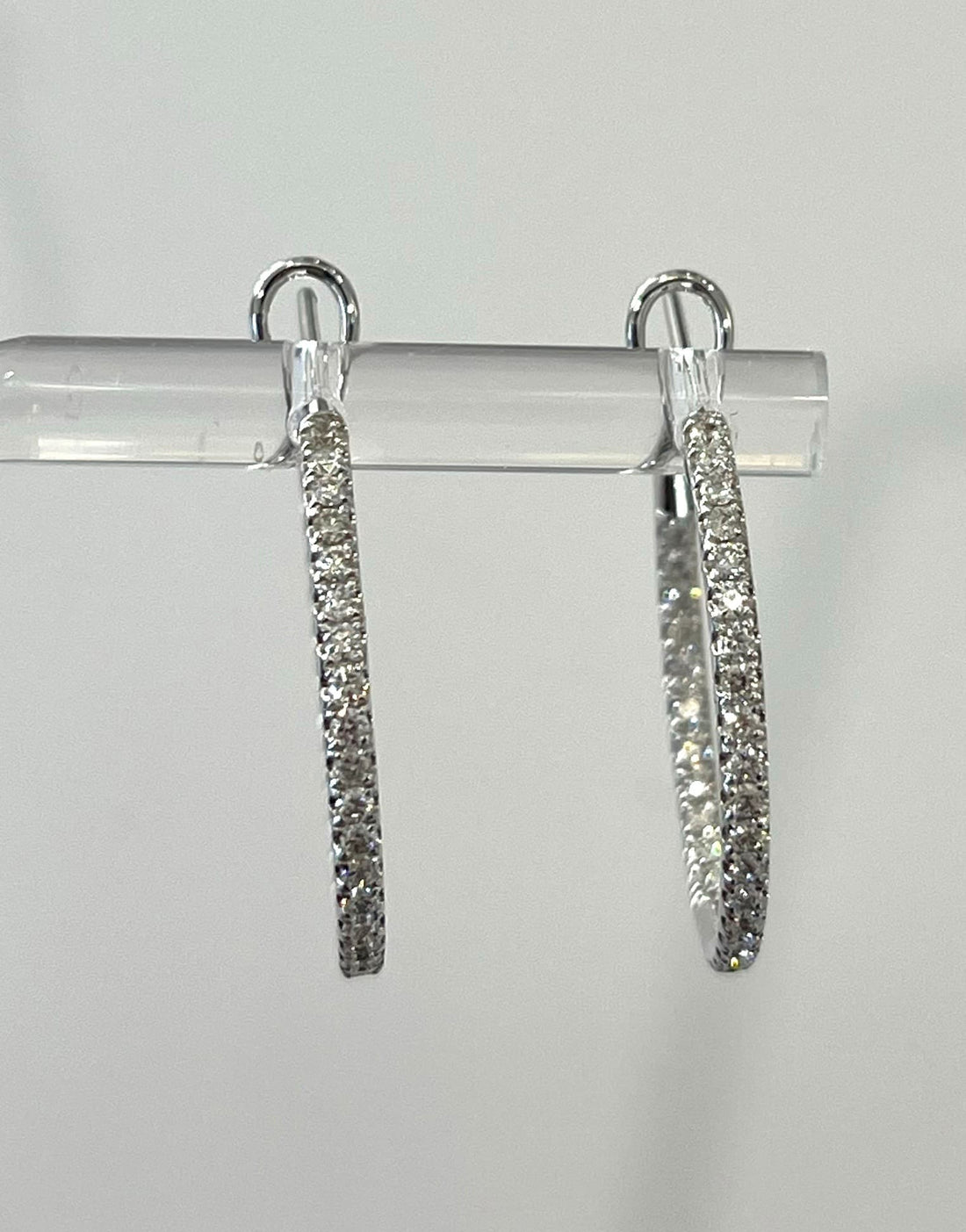 18K White Gold Diamond Hoop Earrings Featuring .76ctw Diamonds, ľ" Long