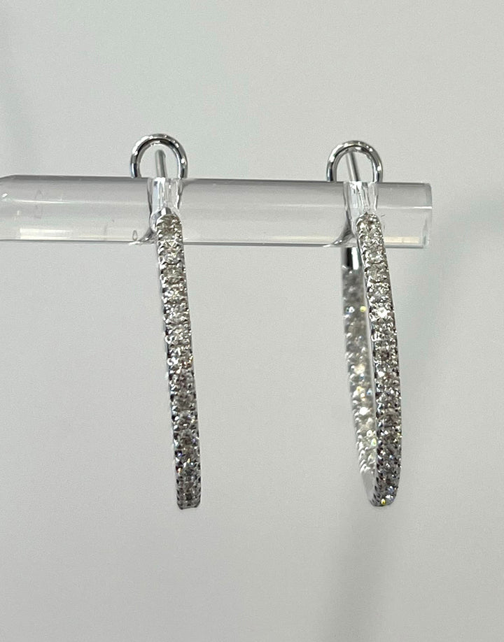 18K White Gold Diamond Hoop Earrings Featuring .76ctw Diamonds, ľ" Long