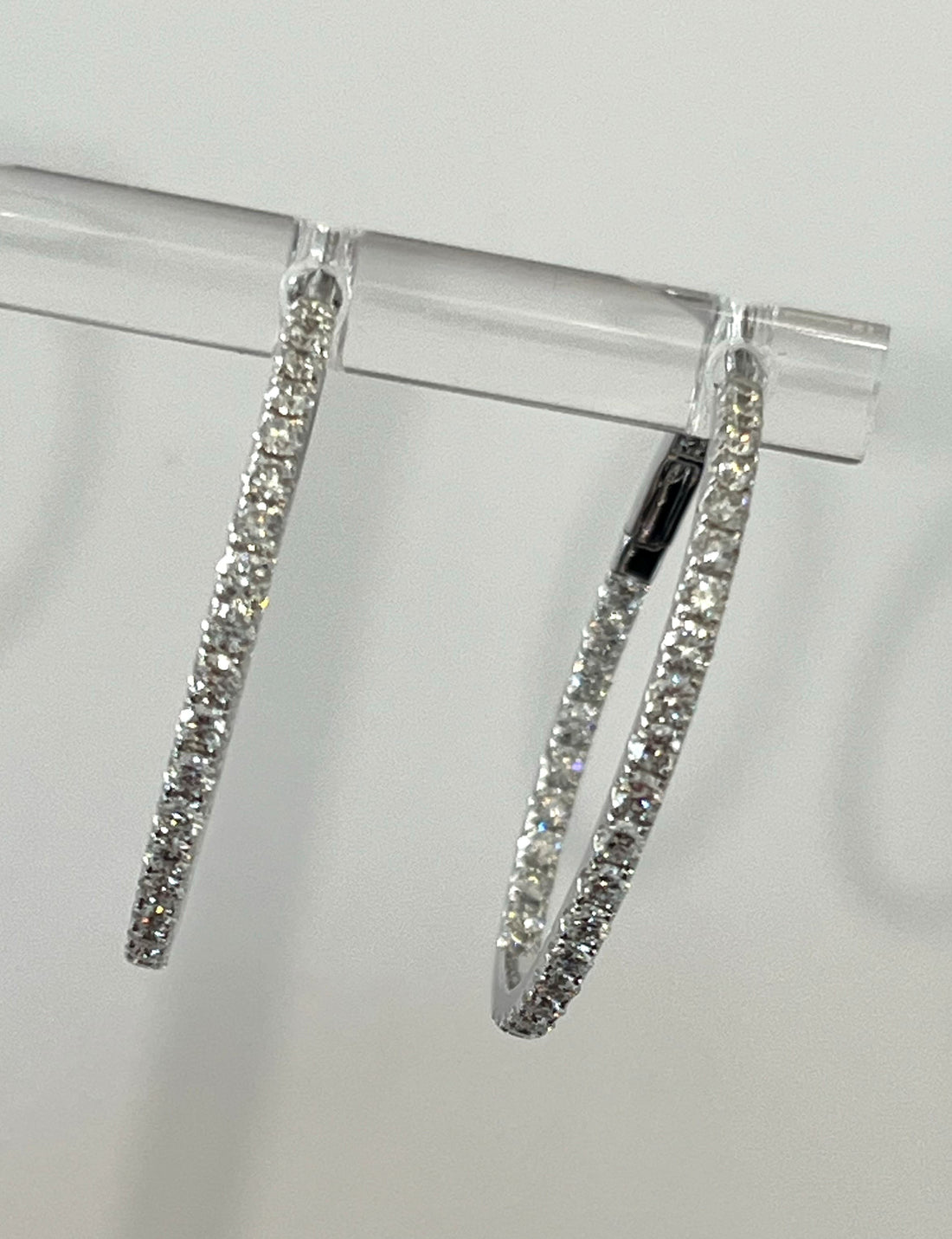 18K White Gold Diamond Hoop Earrings Featuring .98ctw Fine Diamonds, 1" Diameter