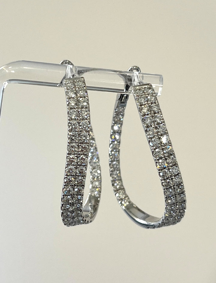 14K White Gold Two-Row Mirrored Diamond Hoop Earrings Featuring 3.72ctw Diamonds, Also Available in Yellow Gold