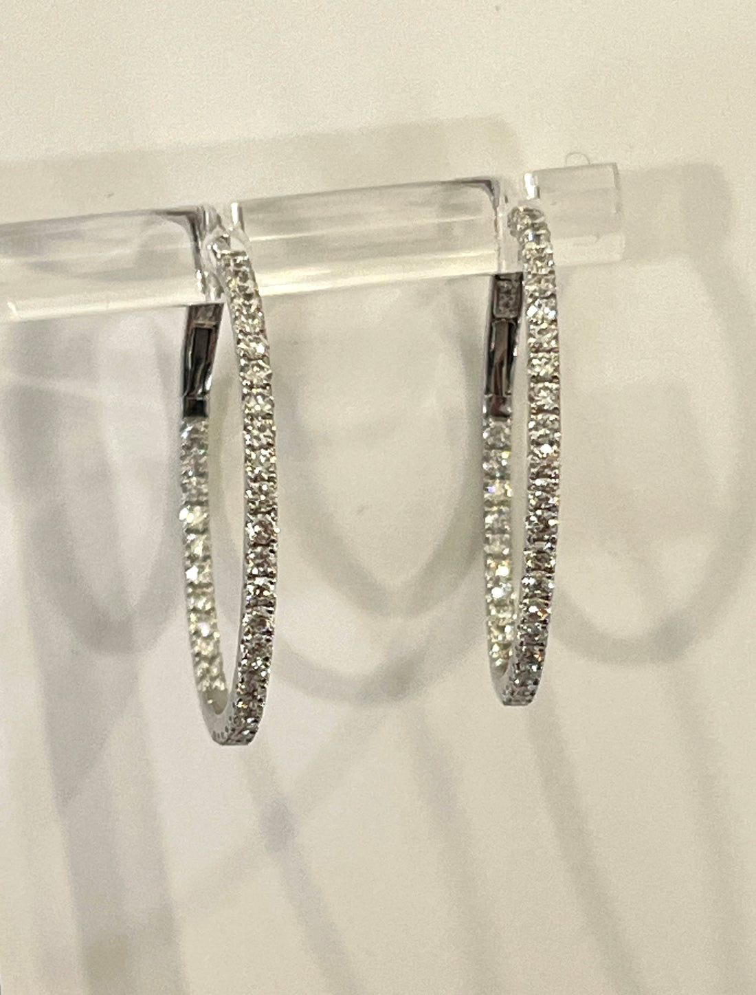 18K White Gold Diamond Hoop Earrings Featuring .84ctw Fine Diamonds, 1" Diameter