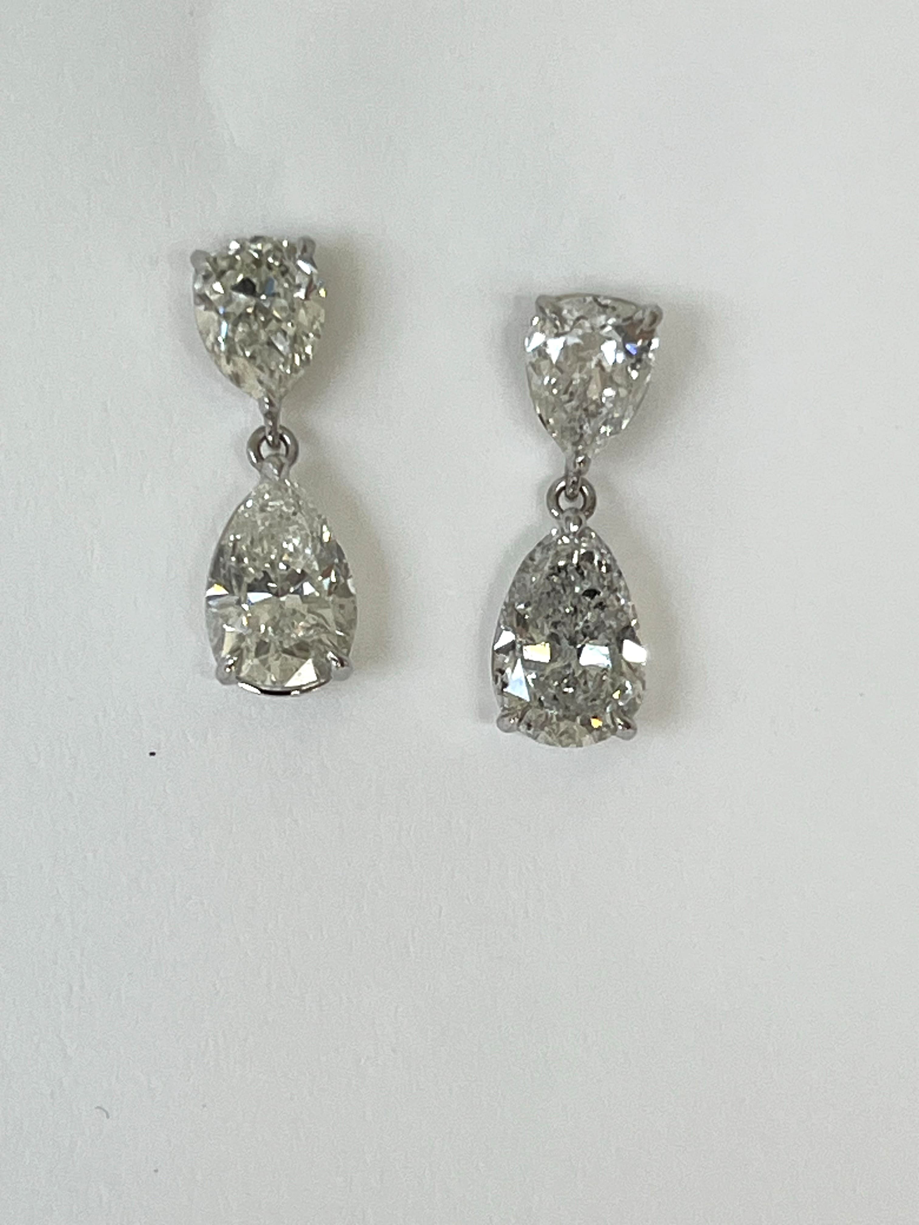 14K White Gold Drop Earrings Featuring 1.71ctw Pear-Shaped Diamonds and 3.00ctw Pear-Shaped Diamonds