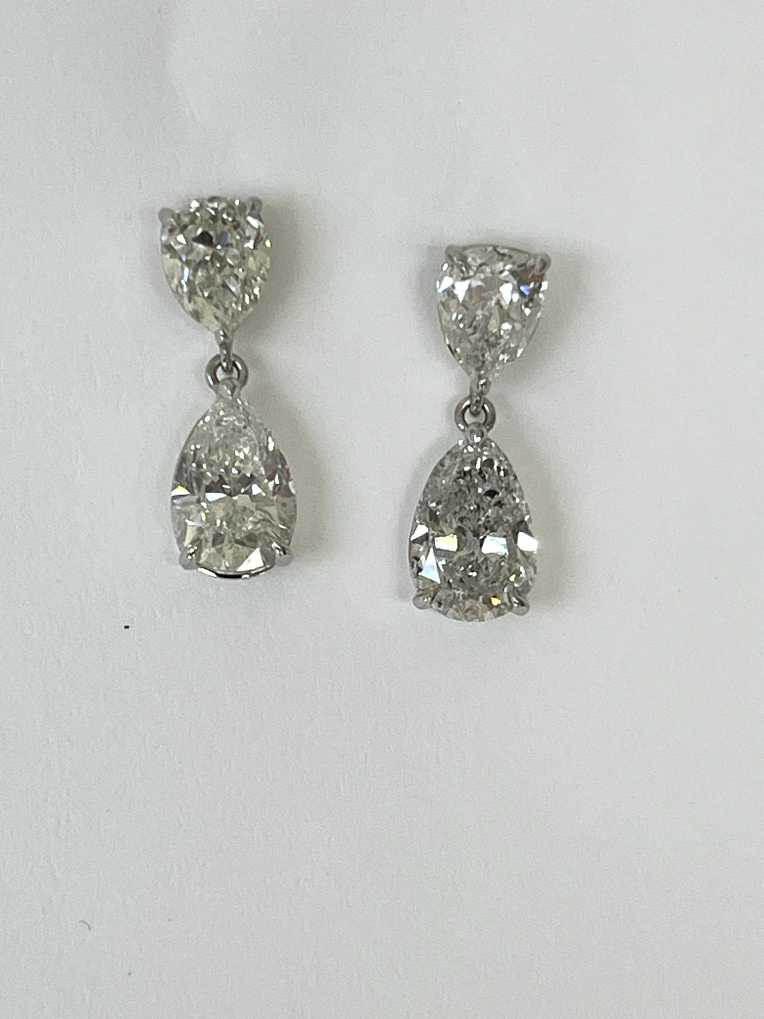 14K White Gold Drop Earrings Featuring 1.71ctw Pear-Shaped Diamonds and 3.00ctw Pear-Shaped Diamonds