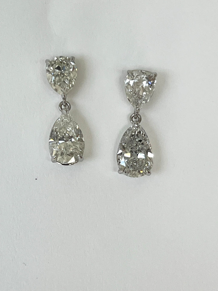 14K White Gold Drop Earrings Featuring 1.71ctw Pear-Shaped Diamonds and 3.00ctw Pear-Shaped Diamonds