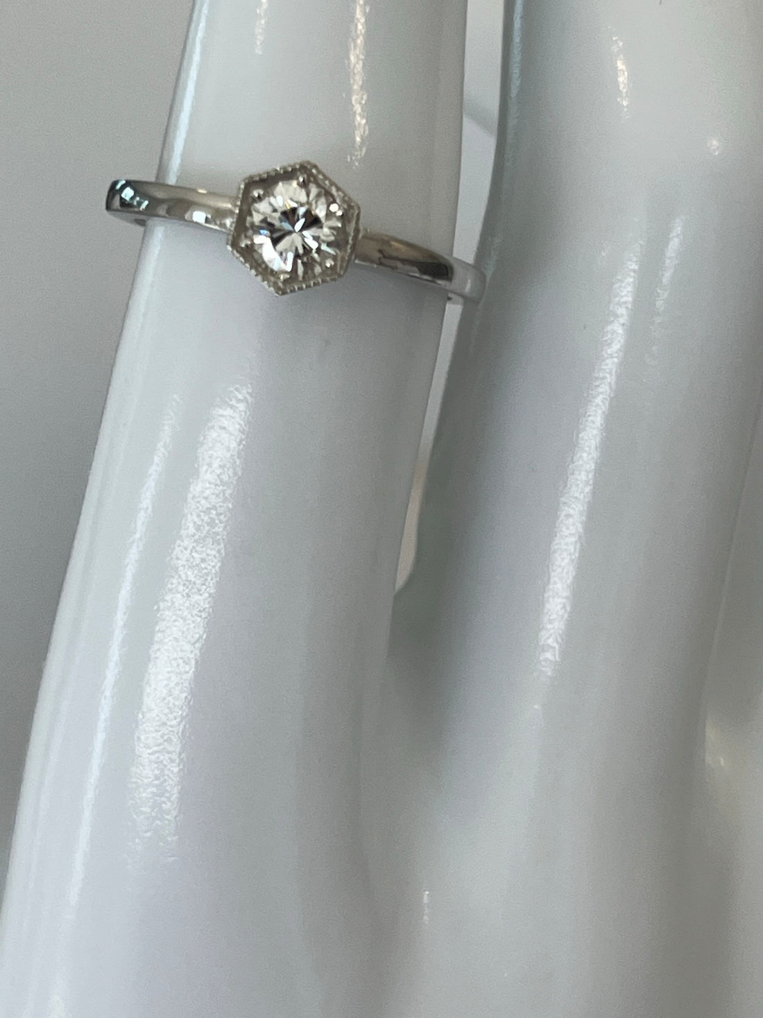 Platinum Ring Featuring a .43ct H VS1 Round Brilliant Diamond with a Milgrain Edge