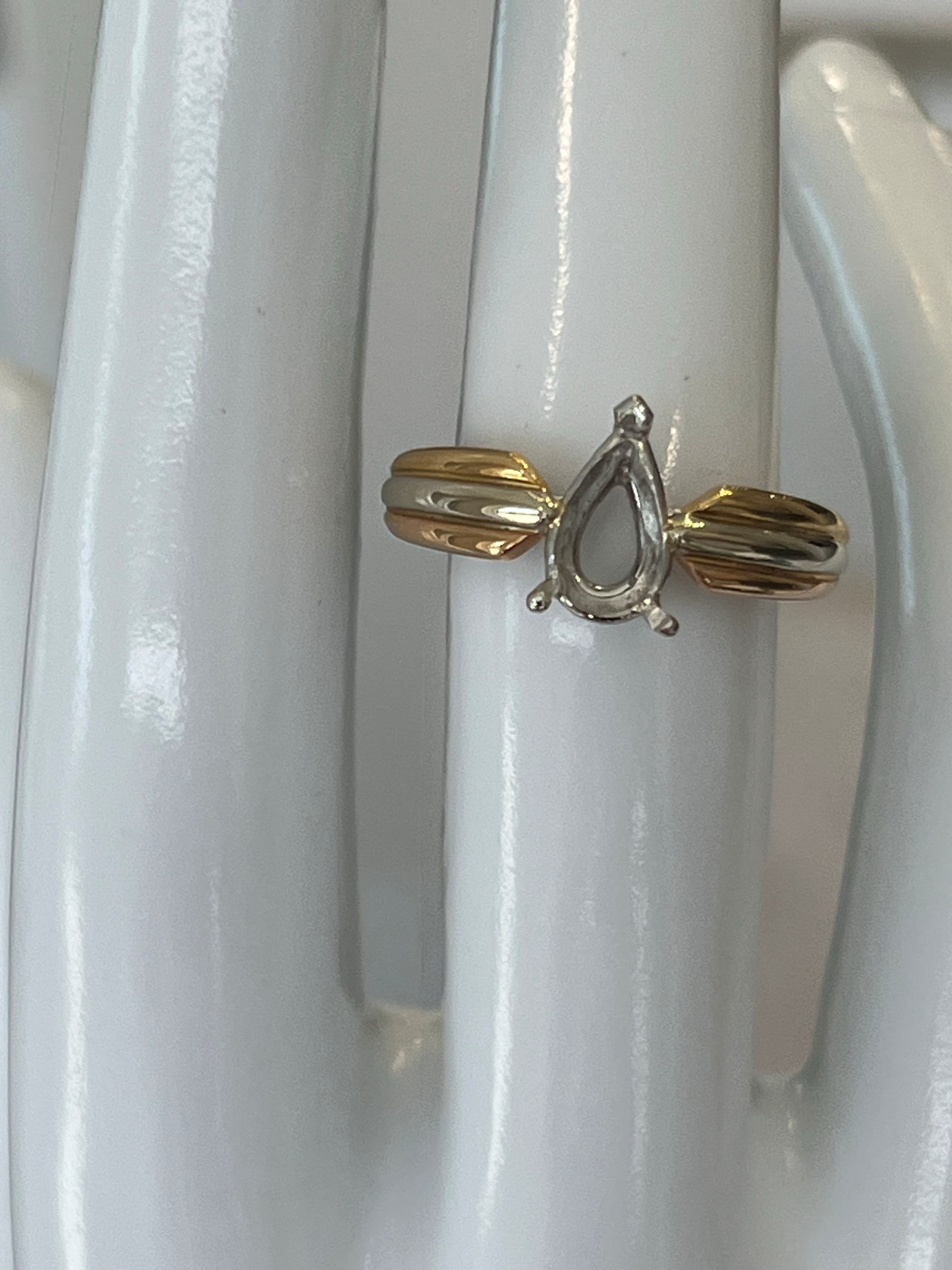 18K Tri-Color Gold Cartier Estate Pear-Shaped Diamond Ring Mounting for a 1.00ct Center Stone