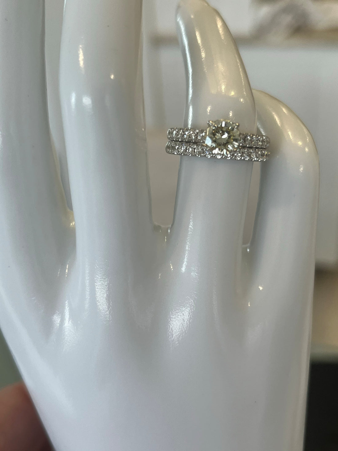 18K White Gold Bridal Set Featuring a 1.04ct N VS1 Diamond with .51ctw Diamond Accents