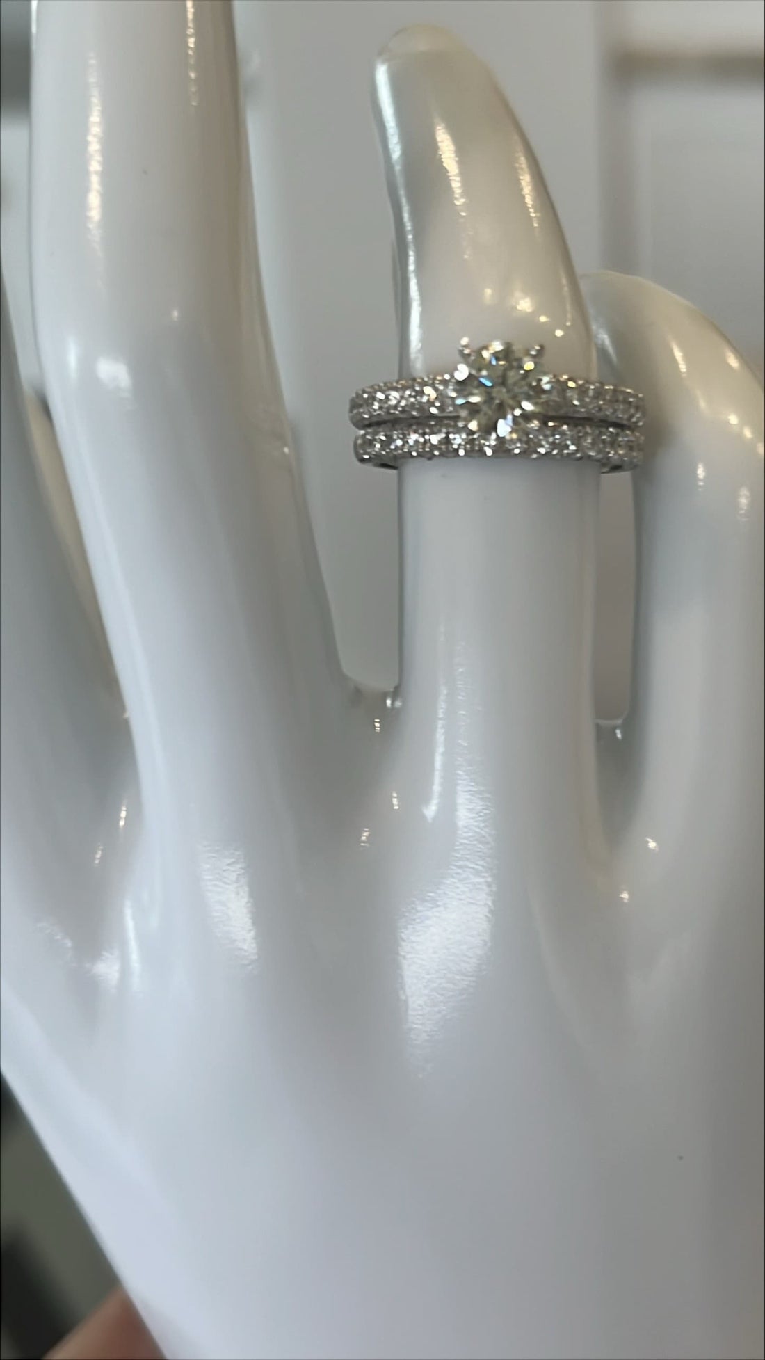 14K White Gold Bridal Set Featuring a .96ct N I1 Diamond with .55ctw Diamond Accents