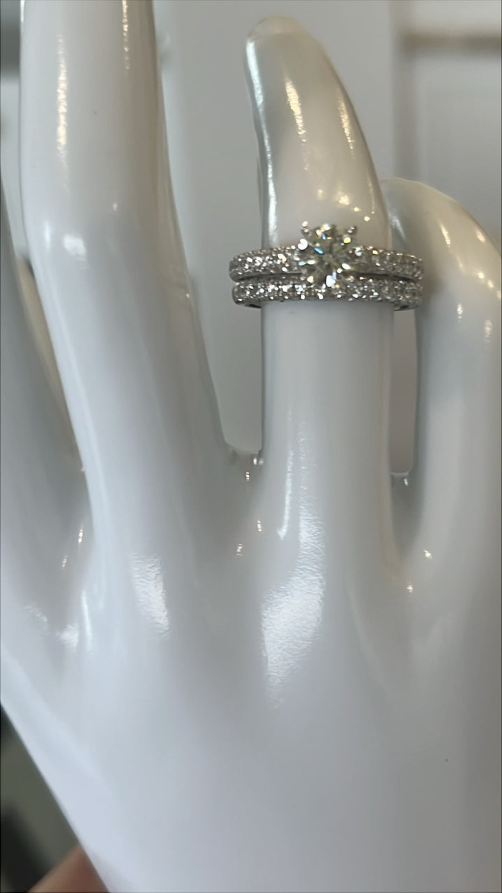 14K White Gold Bridal Set Featuring a .96ct N I1 Diamond with .55ctw Diamond Accents