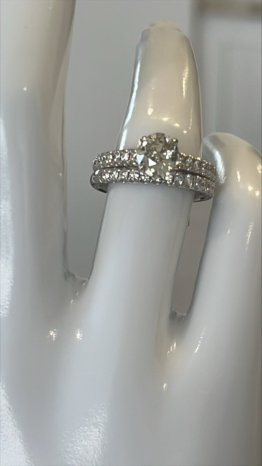 18K White Gold Bridal Set Featuring a 1.00ct K VS European-Cut Diamond with .55ctw Diamond Accents