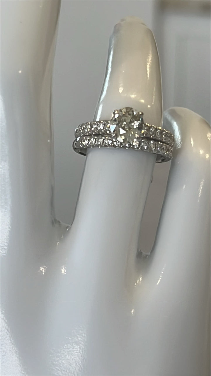 18K White Gold Bridal Set Featuring a 1.00ct K VS European-Cut Diamond with .55ctw Diamond Accents